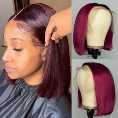 Bob  Short Bone Straight Human Hair Wig T Part Lace  Pre Plucked