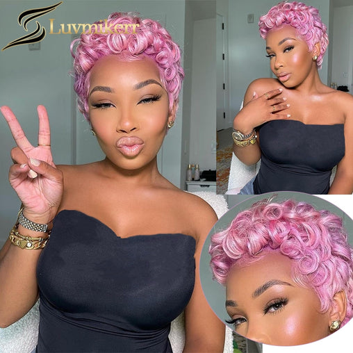 Pink Pixie Cut Short Bob Human Hair
