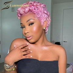 Pink Pixie Cut Short Bob Human Hair