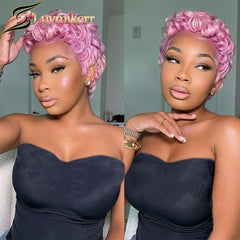 Pink Pixie Cut Short Bob Human Hair