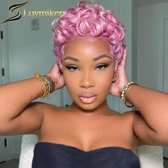 Pink Pixie Cut Short Bob Human Hair
