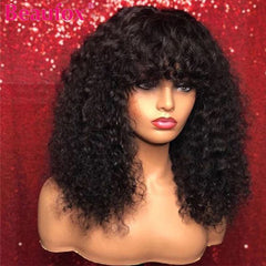 Curly Short Bob Wig With Bangs Brazilian Water Wave Human Hair