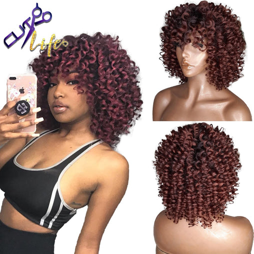 Straw Curls with Bangs 99J  Human hair Wig