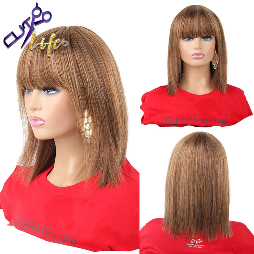 #4/ 30 Highlight Pixie Cut Short Straight Human Hair Bob Wig