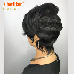 Feather Bangs With Finger Weaves Short Pixie Cut Wigs