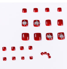 Glossy Crystal Toenails Press on Nails Red 3D Bling Square Pedicure Foot Full Cover