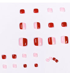 Glossy Crystal Toenails Press on Nails Red 3D Bling Square Pedicure Foot Full Cover