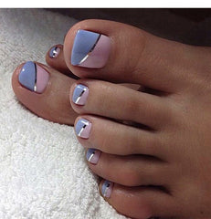 Glossy Crystal Toenails Press on Nails Red 3D Bling Square Pedicure Foot Full Cover