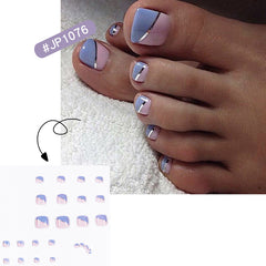 Glossy Crystal Toenails Press on Nails Red 3D Bling Square Pedicure Foot Full Cover