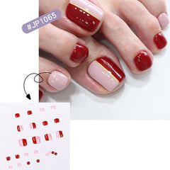 Glossy Crystal Toenails Press on Nails Red 3D Bling Square Pedicure Foot Full Cover