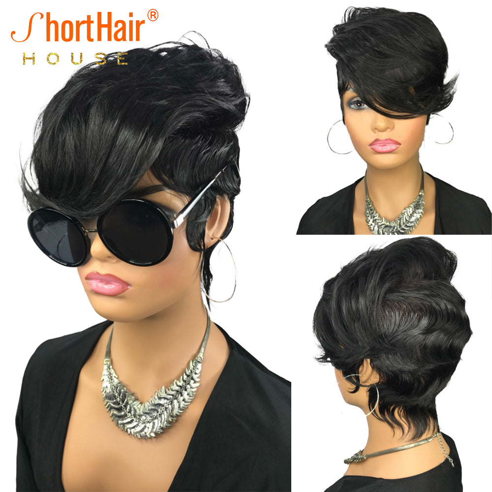 Feather Bangs With Finger Weaves Short Pixie Cut Wigs