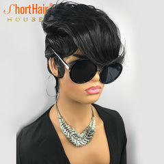 Feather Bangs With Finger Weaves Short Pixie Cut Wigs