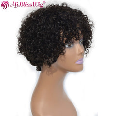 Natural Curly 6 Inches Short Bob Brazilian Remy Human Hair Wig