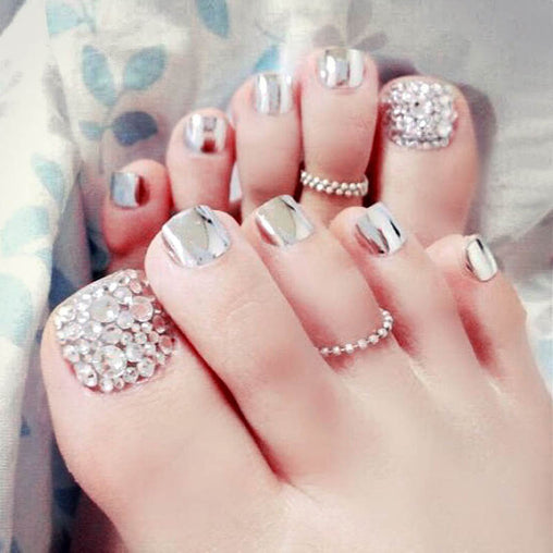 Glitter Rhinestone Fake Toe Nail 24 Pcs/Set