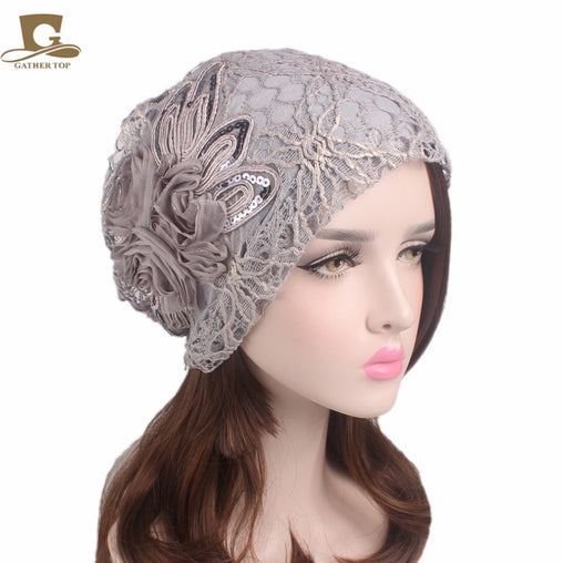Metallic Lace Flower Slouchy Baggy Cap