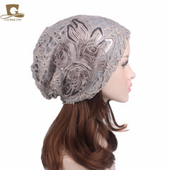 Metallic Lace Flower Slouchy Baggy Cap
