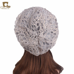 Metallic Lace Flower Slouchy Baggy Cap