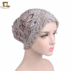 Metallic Lace Flower Slouchy Baggy Cap