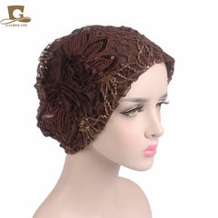 Metallic Lace Flower Slouchy Baggy Cap
