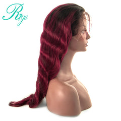 #1B/99J Ombre Body Wave Peruvian Remy Lace Frontal Human Hair Wig