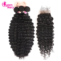 Brazilian Deep Wave Remy Human Hair Bundles With Closure