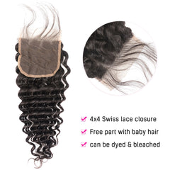 Brazilian Deep Wave Remy Human Hair Bundles With Closure