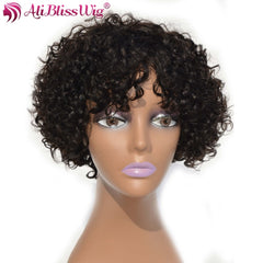 Natural Curly 6 Inches Short Bob Brazilian Remy Human Hair Wig