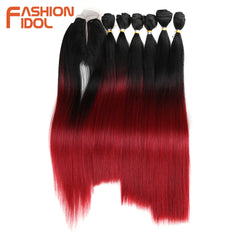 Straight Synthetic Yaki  Hair Bundles With Closure