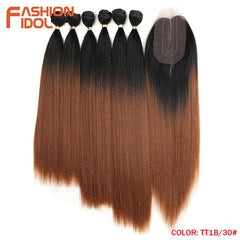 Straight Synthetic Yaki  Hair Bundles With Closure