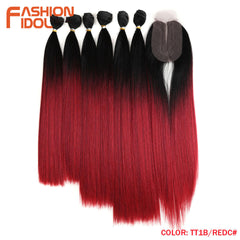 Straight Synthetic Yaki  Hair Bundles With Closure