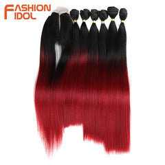Straight Synthetic Yaki  Hair Bundles With Closure