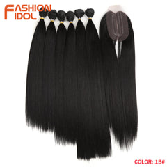 Straight Synthetic Yaki  Hair Bundles With Closure