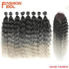 Water Wave Hair Bundles With Closure Synthetic Hair Extensions 20 Inch