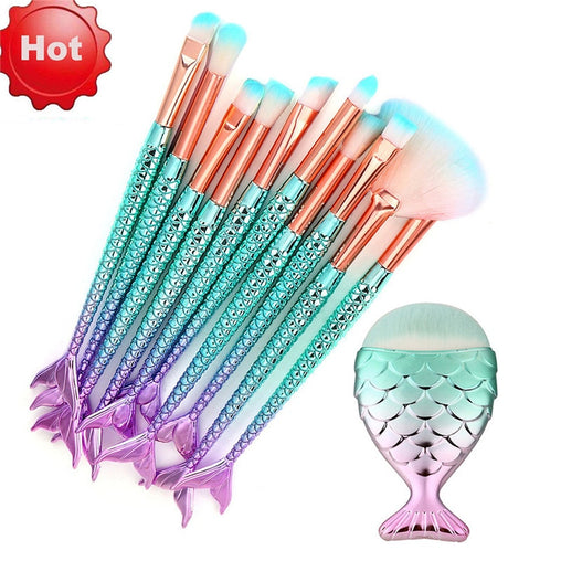 Mermaid Tail 11pcs Makeup Brushes