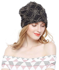 Metallic Lace Flower Slouchy Baggy Cap