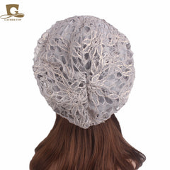 Metallic Lace Flower Slouchy Baggy Cap