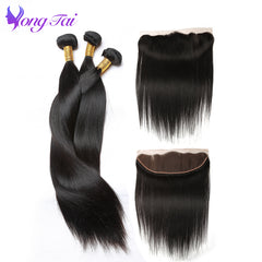 Straight Hair Bundles With Closure 3 Bundles with 1 Closure Malaysian Human Hair With Lace Frontal