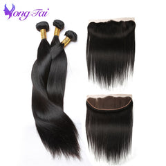 Straight Hair Bundles With Closure 3 Bundles with 1 Closure Malaysian Human Hair With Lace Frontal