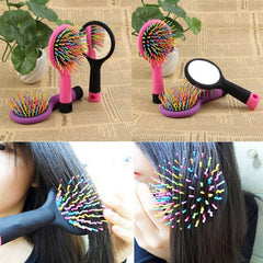 Portable Volume Rainbow Detangling Hair Comb with Mirror