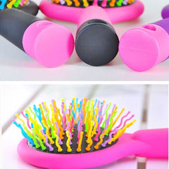 Portable Volume Rainbow Detangling Hair Comb with Mirror