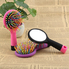 Portable Volume Rainbow Detangling Hair Comb with Mirror