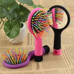 Portable Volume Rainbow Detangling Hair Comb with Mirror