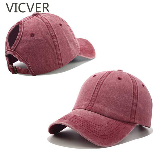 Washed Messy Bun Snapback Cap