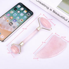 Natural Crystal Stone Face  Massager Rose & Jade Quartz