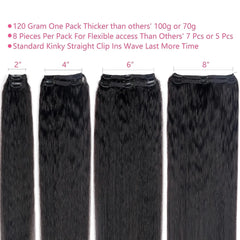 Kinky Straight Clip In Hair Extensions Real Human Hair Natural Black 120g Full Head Clip ins Seamless Kinky Straight Clip on 1B