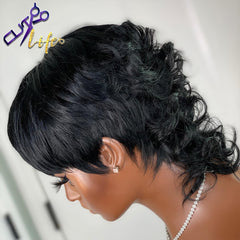 Short Pixie Cut Wig With Bangs Brazilian Remy Loose Wave Human Hair Wig