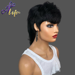 Mullet Short Pixie Cut With Bangs Dovetail Straight Brazilian Remy Human Hair Wig