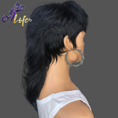 Mullet Short Pixie Cut With Bangs Dovetail Straight Brazilian Remy Human Hair Wig
