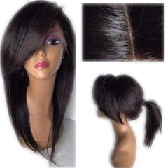 Full Lace Wigs With Bangs Baby Hair Silky Straight Brazilian Remy Human Hair Wig Pre Plucked