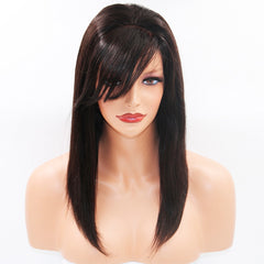 Full Lace Wigs With Bangs Baby Hair Silky Straight Brazilian Remy Human Hair Wig Pre Plucked